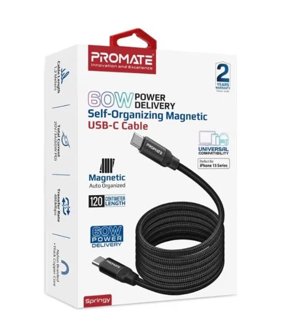 کابل شارژ دوسر تایپ سی پرومیت مدل PR-03 60W به طول 1 متر