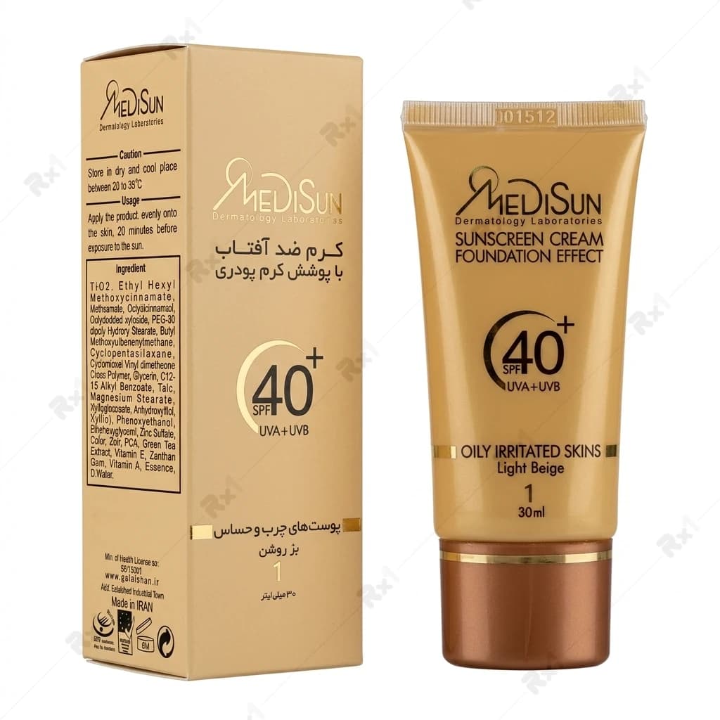 ضدآفتاب کرم پودری مدیسان SPF40 رنگ بژ روشن (1) مناسب پوست چرب و حساس حجم 30 میلی لیتر — تصویر ۴
