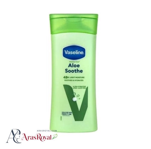 لوسیون بدن وازلین Vaseline مدل Aloe Soote رایحه آلوئه ورا سبز حجم 200 میل — تصویر ۲