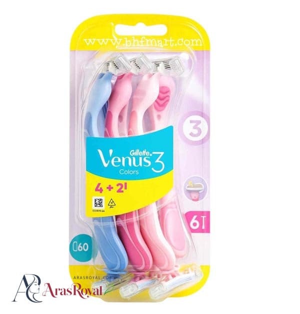 خودتراش زنانه ونوس Gillette Venus مدل Colors سه لبه بسته 6 عددی — تصویر ۳