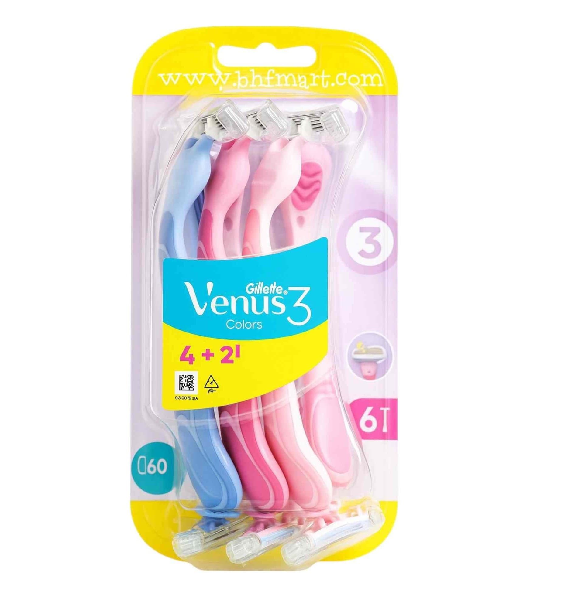 خودتراش زنانه ونوس Gillette Venus مدل Colors سه لبه بسته 6 عددی — تصویر ۲