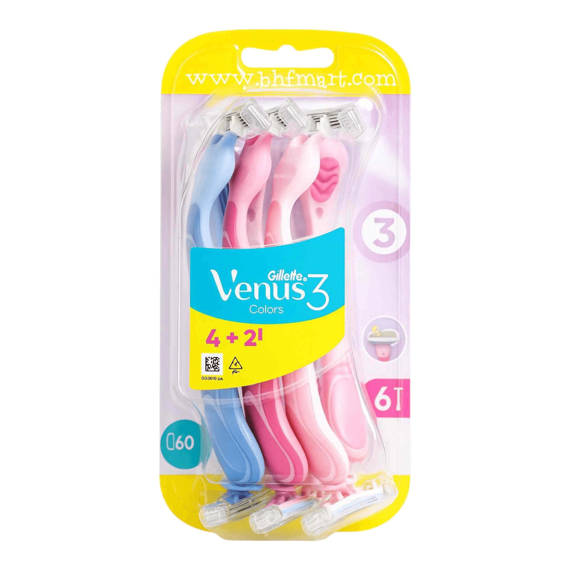 خودتراش زنانه ونوس Gillette Venus مدل Colors سه لبه بسته 6 عددی — تصویر ۷