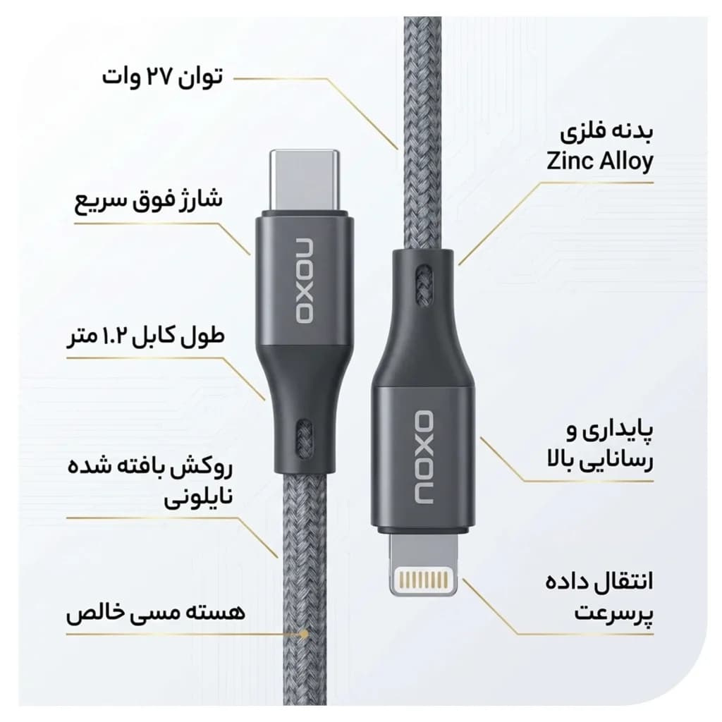 کابل تبدیل Type-C به Lightning نوکسو مدل CN-10 طول 1.2 متر — تصویر ۵