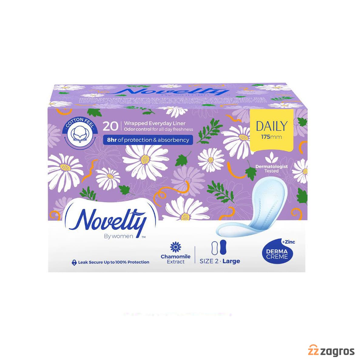 پد روزانه ناولتی Novelty سایز 2 حاوی عصاره بابونه بسته 20 عددی — تصویر ۵