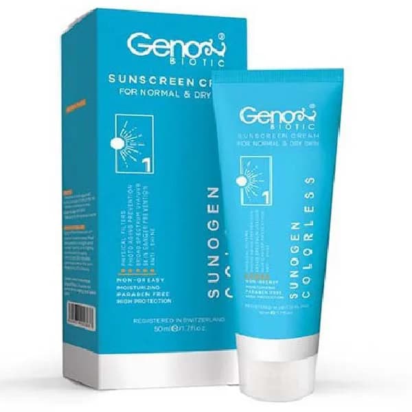 کرم ضد آفتاب سانوژن بی رنگ ژنوبایوتیک SPF50 مناسب پوست خشک و معمولی — تصویر ۲