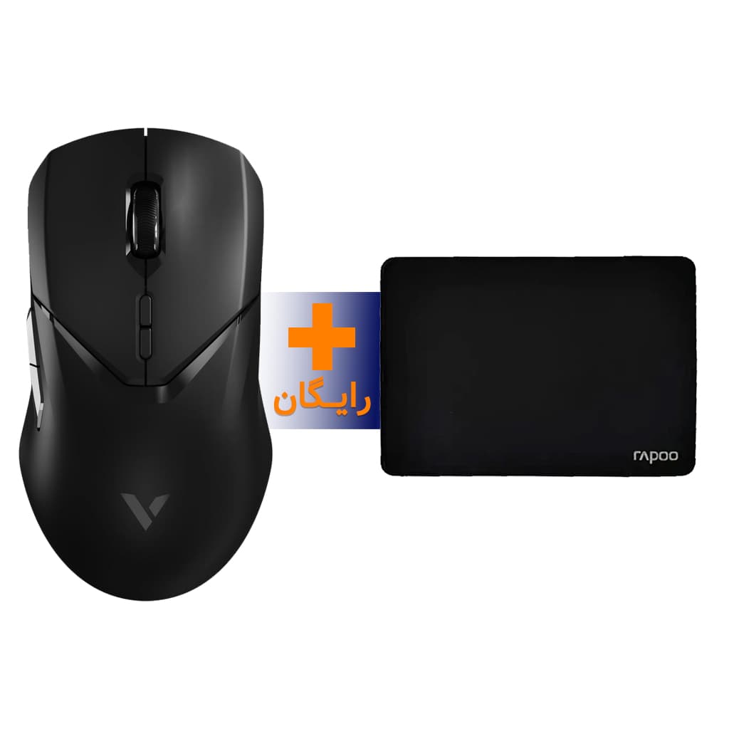 موس شارژی گیمینگ بی سیم رپو مدل RAPOO VT9 PRO رنگ مشکی به همراه پد موس رایگان