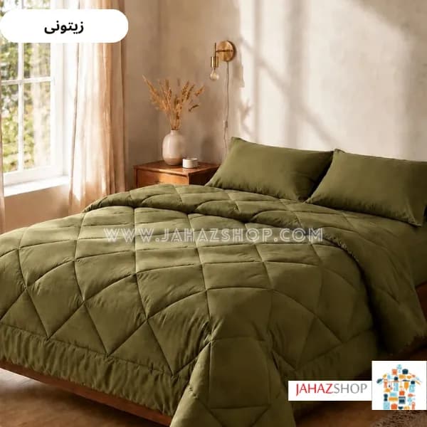 سرویس روتختی هتلی ساده جنس نخ پنبه رنگ زیتونی