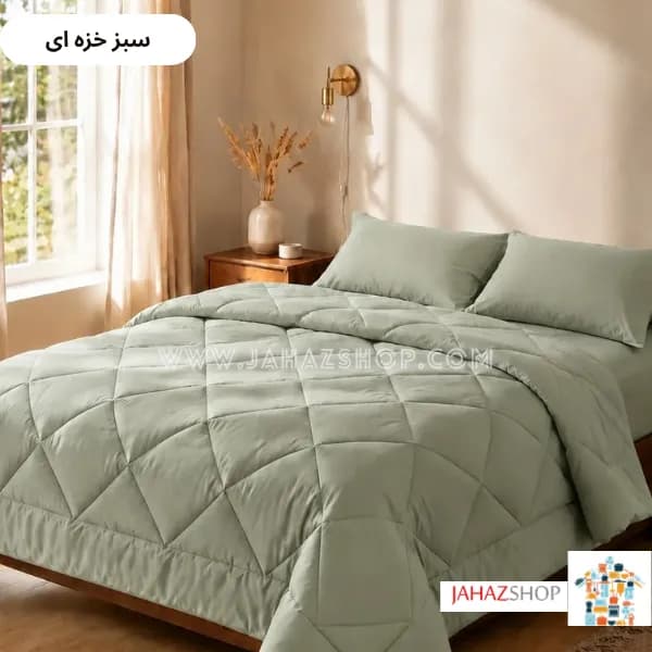 سرویس روتختی هتلی ساده جنس نخ پنبه رنگ سبز خزه ای — تصویر ۳