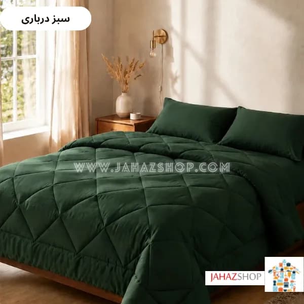 سرویس روتختی هتلی ساده جنس نخ پنبه رنگ سبز درباری — تصویر ۳
