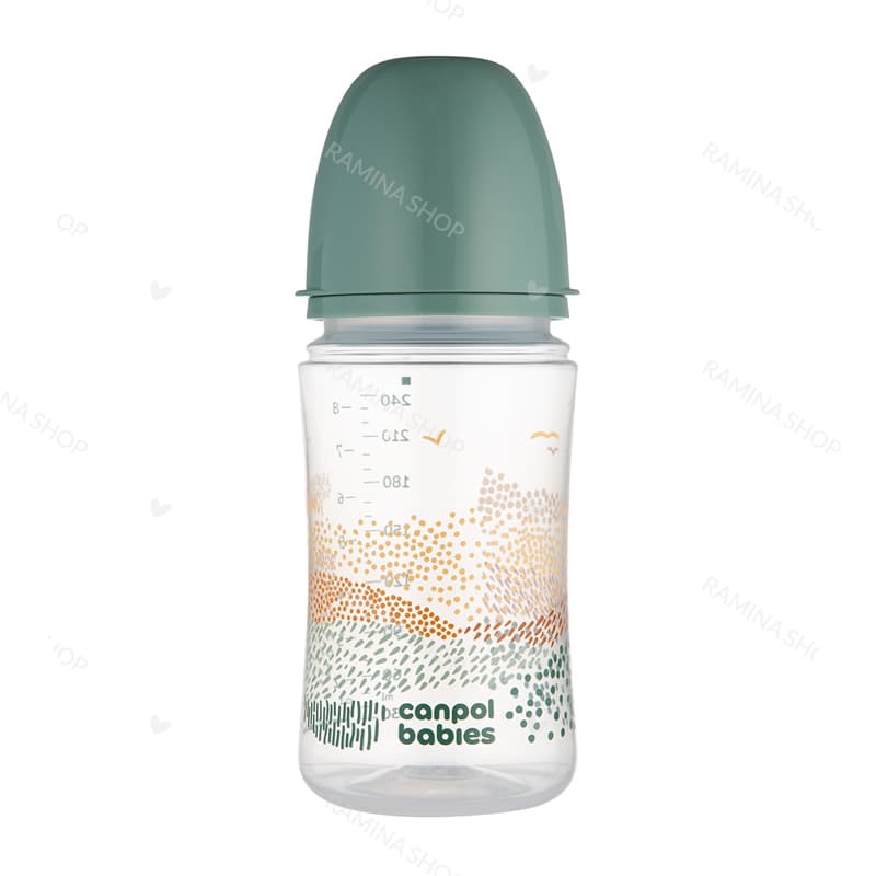 شیشه شیر آنتی کولیک طلقی 240 میل طرح کوهستان رنگ سبز کانپول Canpol — تصویر ۳