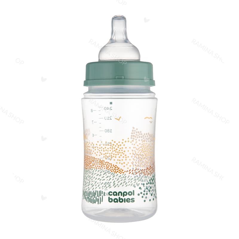 شیشه شیر آنتی کولیک طلقی 240 میل طرح کوهستان رنگ سبز کانپول Canpol — تصویر ۲