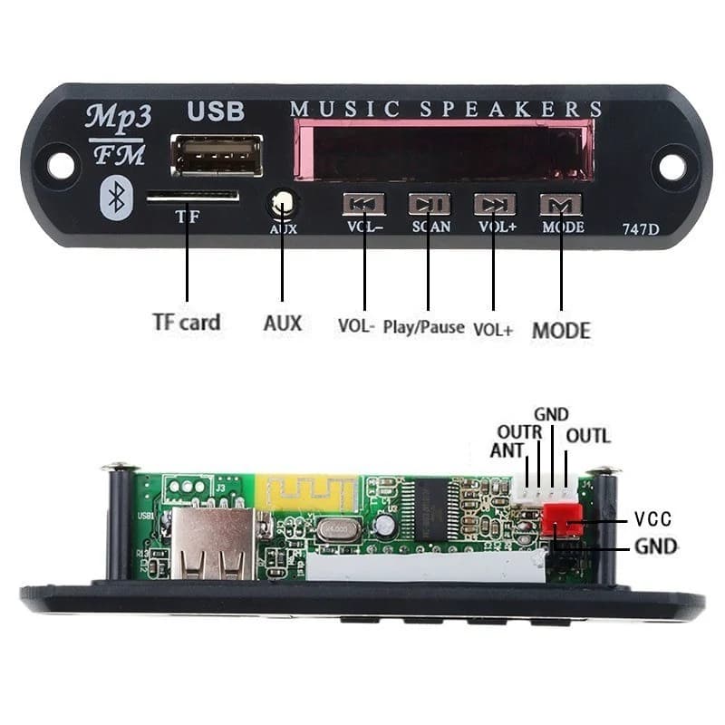 پخش کننده بلوتوثی 12V – پنلی MP3 پشتیبانی از MicroSD و USB با ریموت کنترل — تصویر ۶