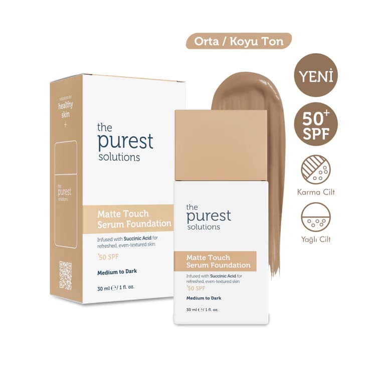 کرم پودر سرمی مات‌کننده و کنترل‌ چربی MATTE TOUCHE SPF 50+ پیورست – رنگ medium to dark