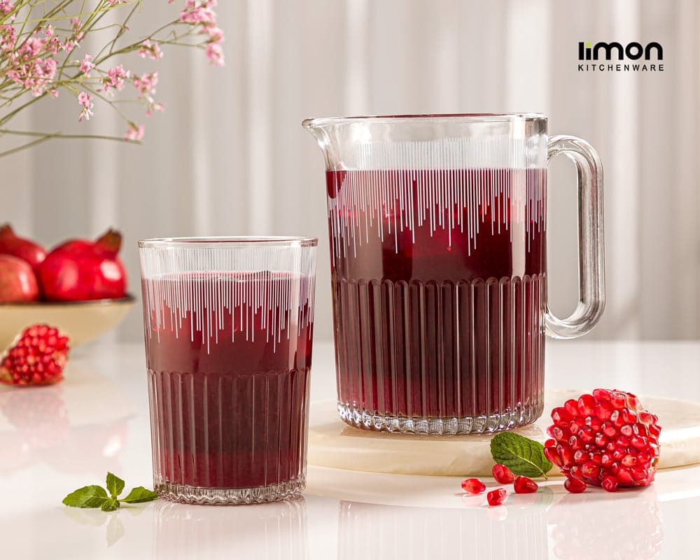 ست پارچ و لیوان شیشه ای شیاردار لیمون — تصویر ۱۰