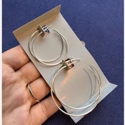 گوشواره نقره عیار 925 دو جفت باهم روکش رودیوم حلقه ای میخی — تصویر ۲