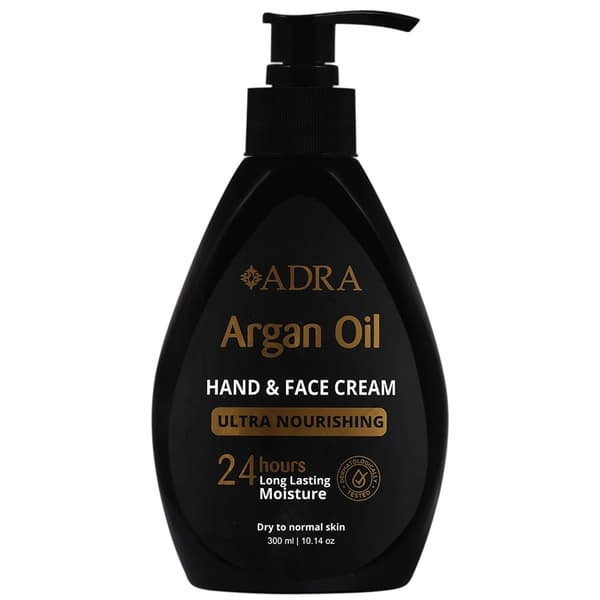 کرم مرطوب کننده دست و صورت پمپی آدرا (حاوی روغن آرگان) 300ml