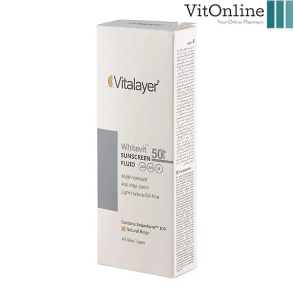 فلوئید ضد آفتاب وایت ویت رنگ بژ طبیعی مناسب پوست تیره و لک دار حجم 50 میل ویتالایر