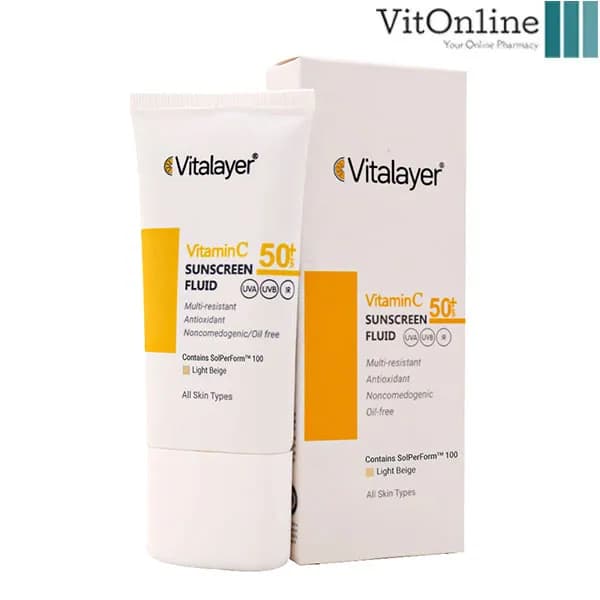 فلوئید ضد آفتاب حاوی ویتامین سی SPF50 با رنگ بژ روشن 50میل ـ ویتالایر