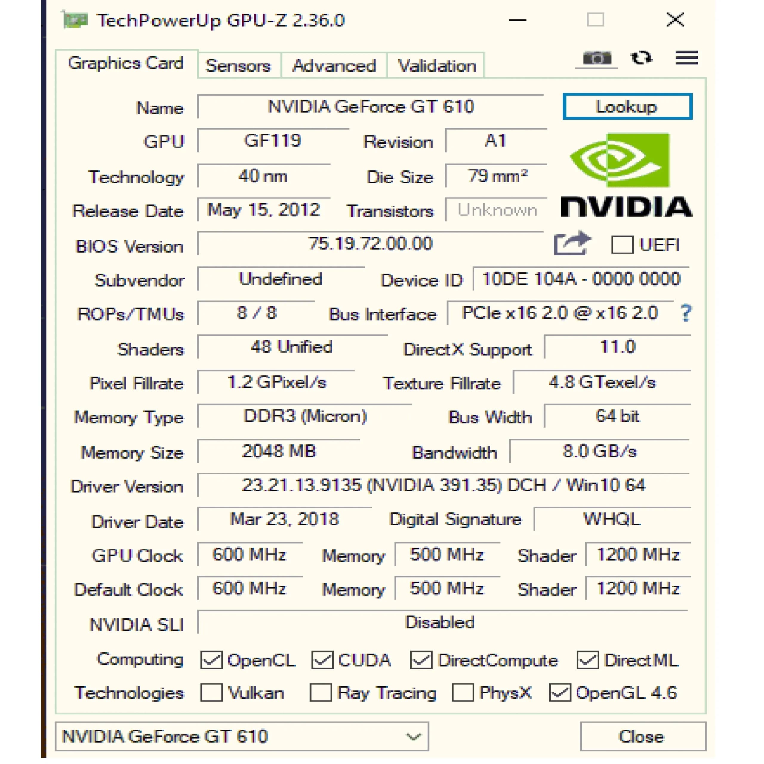 کارت گرافیک NVIDIA GeForce GT610 DDR3 ظرفیت 2 گیگابایت استوک — تصویر ۱۰