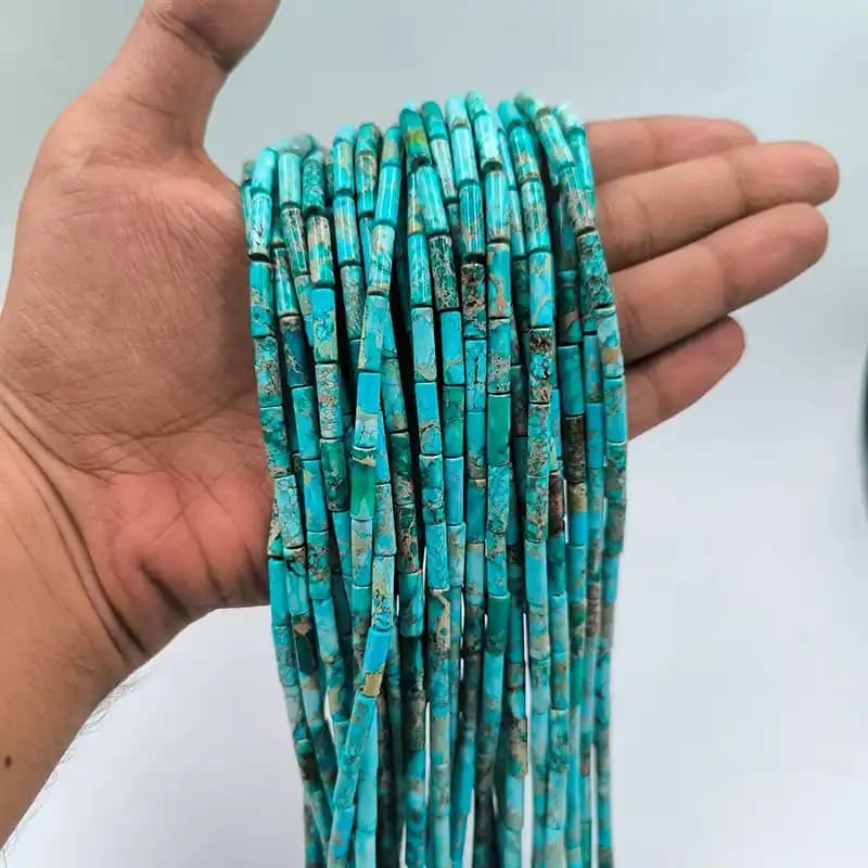 ریسه سنگ فیروزه آفریقایی استوانه سایز 13×4 میلیمتر کد 1879 — تصویر ۳