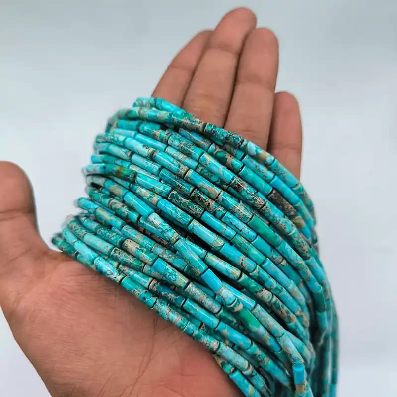 ریسه سنگ فیروزه آفریقایی استوانه سایز 13×4 میلیمتر کد 1879 — تصویر ۴