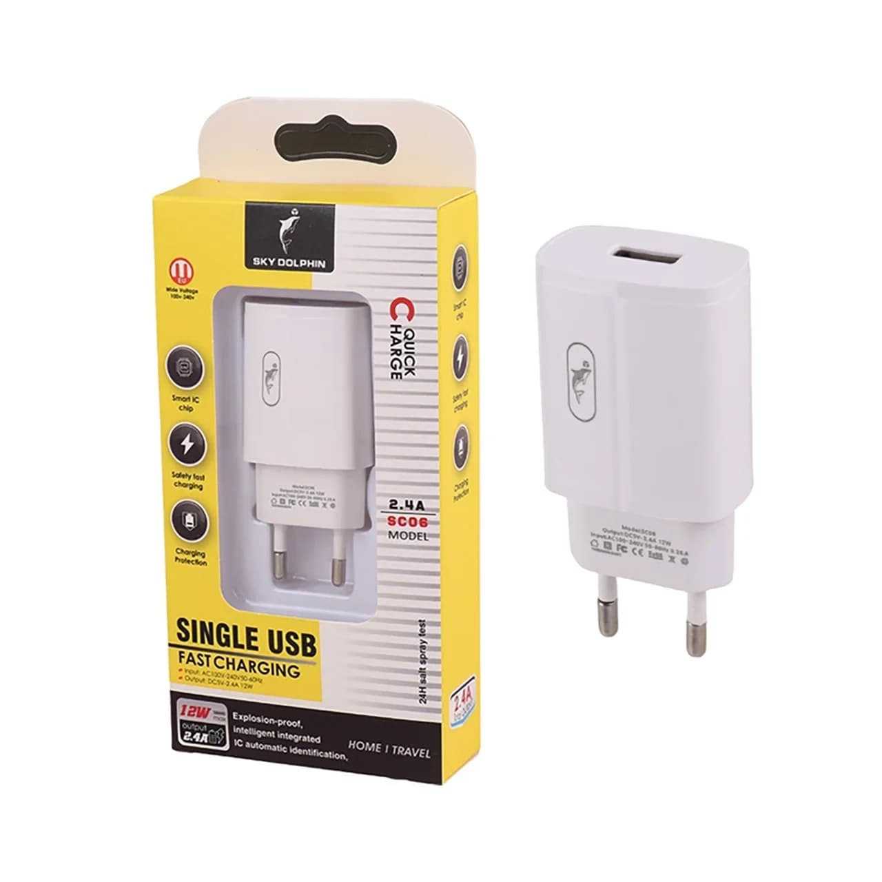 شارژر دیواری فست تک پورت SKY DOLPHIN مدل SC06 12W – سفید — تصویر ۴