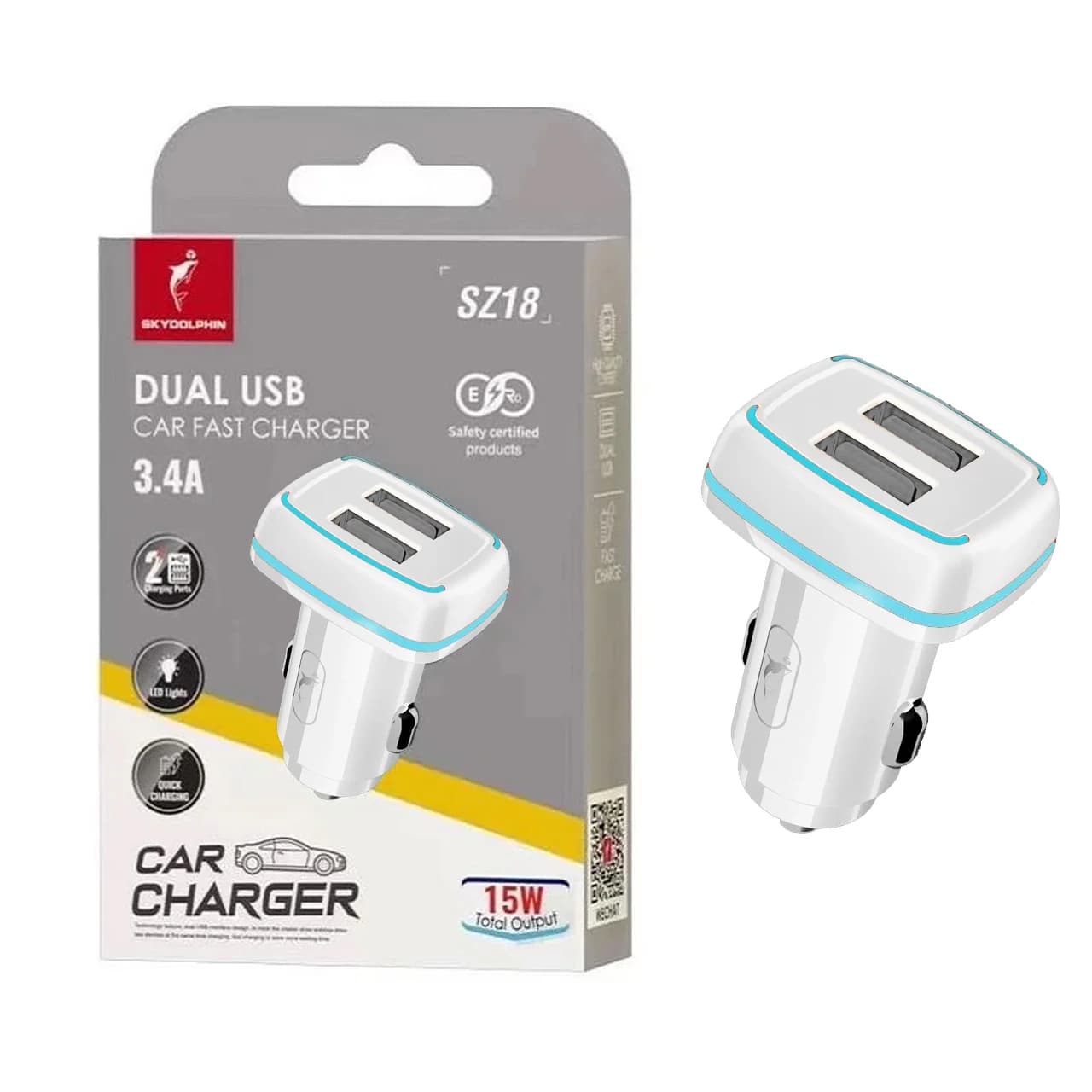 شارژر فندکی فست دو پورت SKY DOLPHIN مدل SZ18 15W – سفید – TCO — تصویر ۳
