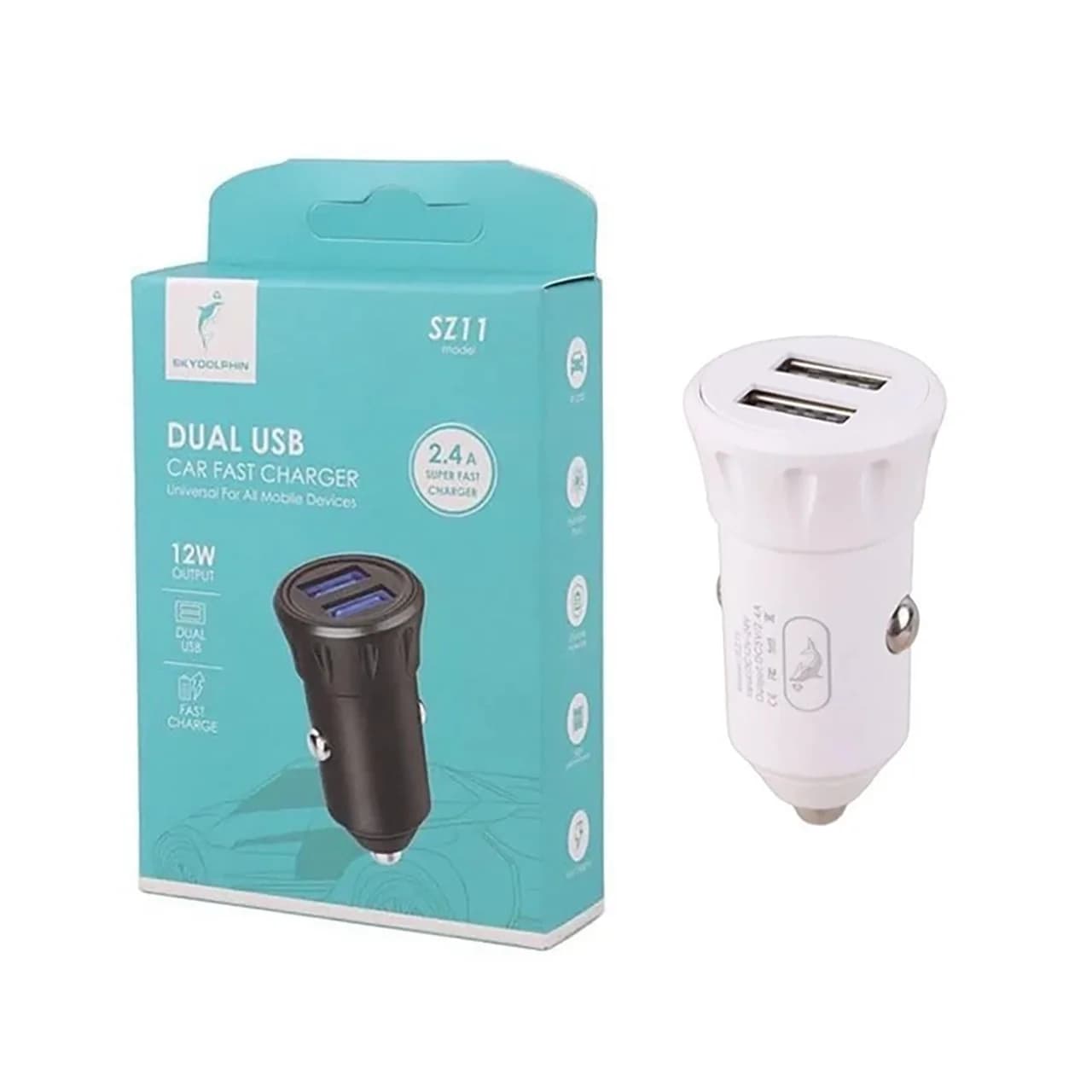 شارژر فندکی فست دو پورت SKY DOLPHIN مدل SZ11 12W – سفید – TCO