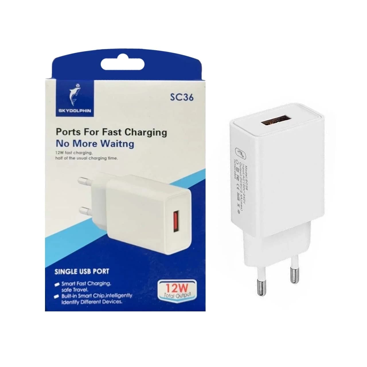 شارژر دیواری فست تک پورت SKY DOLPHIN مدل SC36 12W – سفید