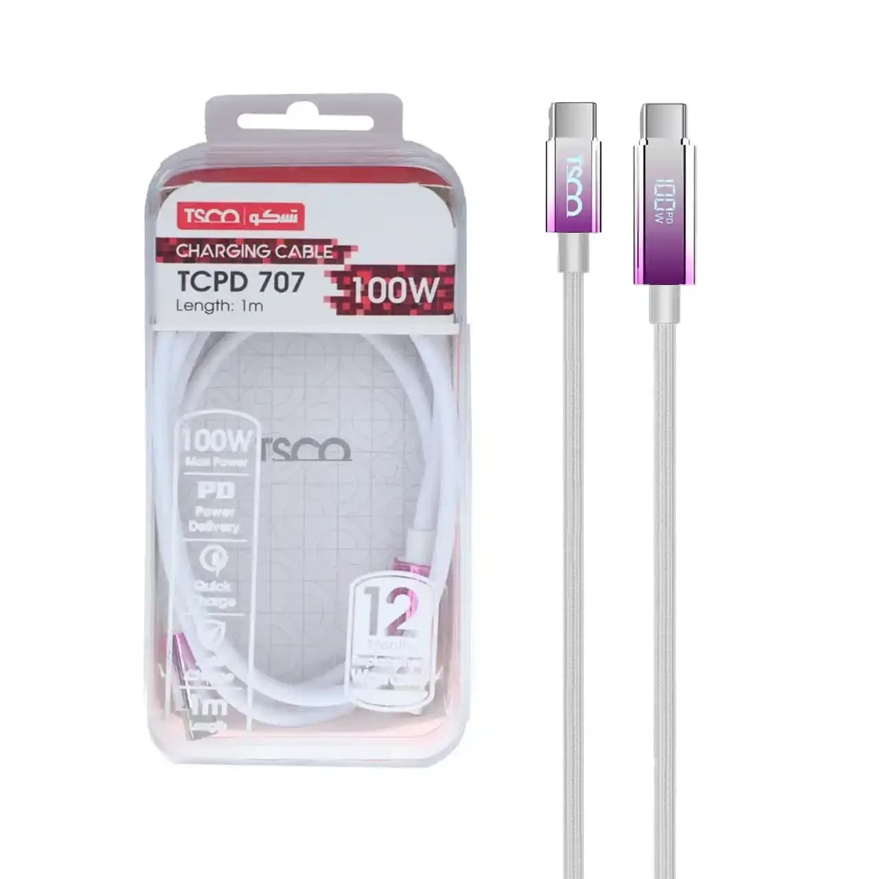 کابل شارژ PD و فست TSCO Type-C To Type-C مدل TCPD 707 100W – سفید — تصویر ۲