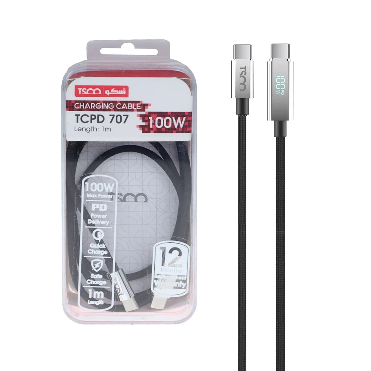 کابل شارژ PD و فست TSCO Type-C To Type-C مدل TCPD 707 100W – مشکی — تصویر ۳