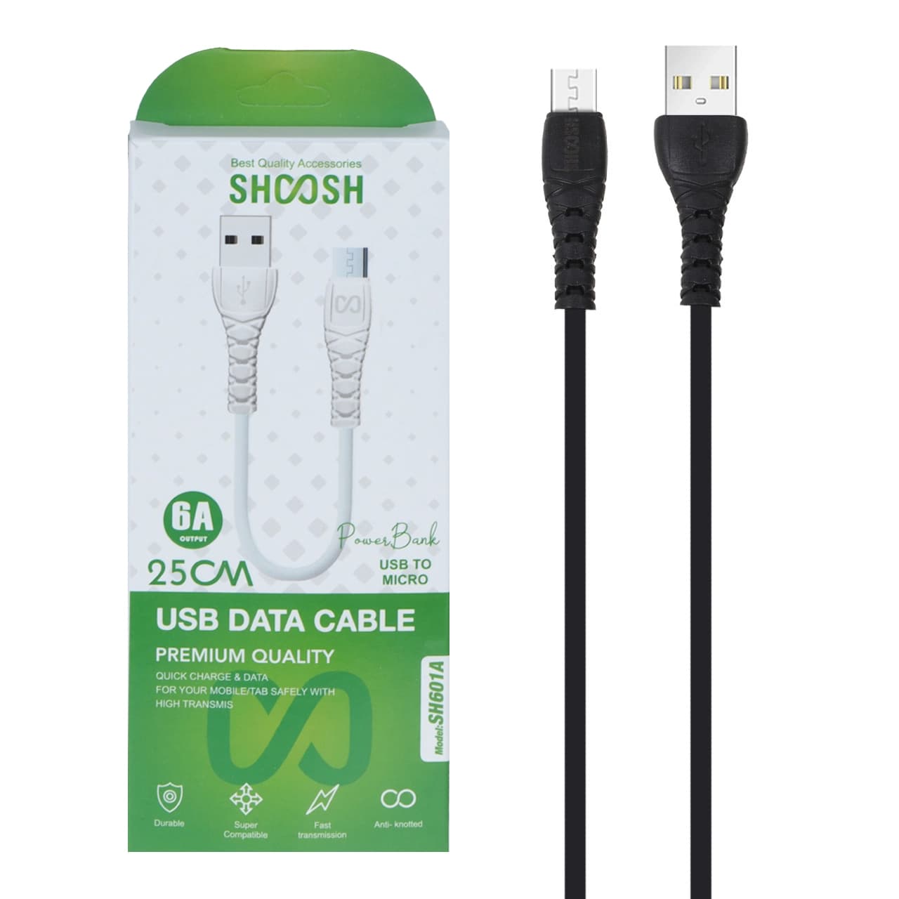 کابل شارژ فست پاوربانک اندروید Shoosh مدل SH601A – مشکی – SMO — تصویر ۴
