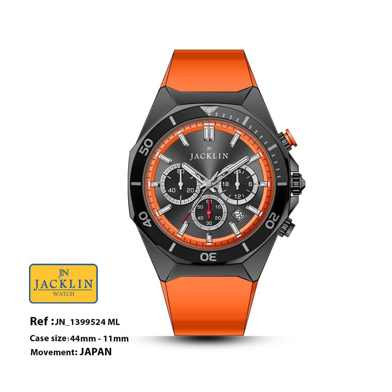 ساعت مردانه اسپرت اورجینال جَکلین مدل JN-1399524 موتور کوارتز ژاپن کیفیت عالی رنگ ثابت سایز 44 میلیمتر کرنوگراف کد 1924780