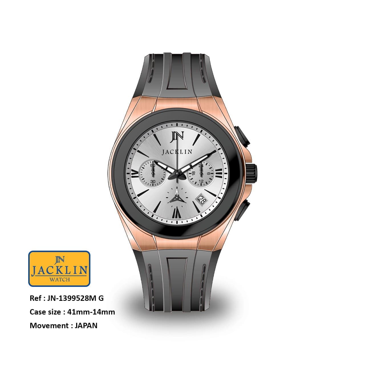 ساعت مردانه اسپرت اورجینال جَکلین مدل JN-1399528 موتور کوارتز ژاپن کیفیت عالی رنگ ثابت سایز 41 میلیمتر کرنوگراف کد 1924776 — تصویر ۱۲
