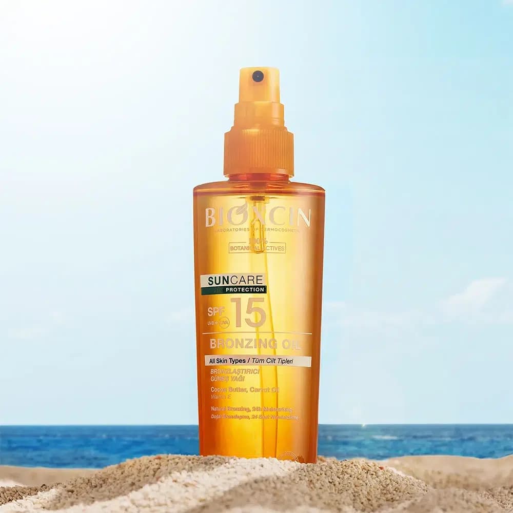 روغن برنزه بیوکسین Bioxcin با spf 15 مناسب انواع پوست حجم 200 میل — تصویر ۶