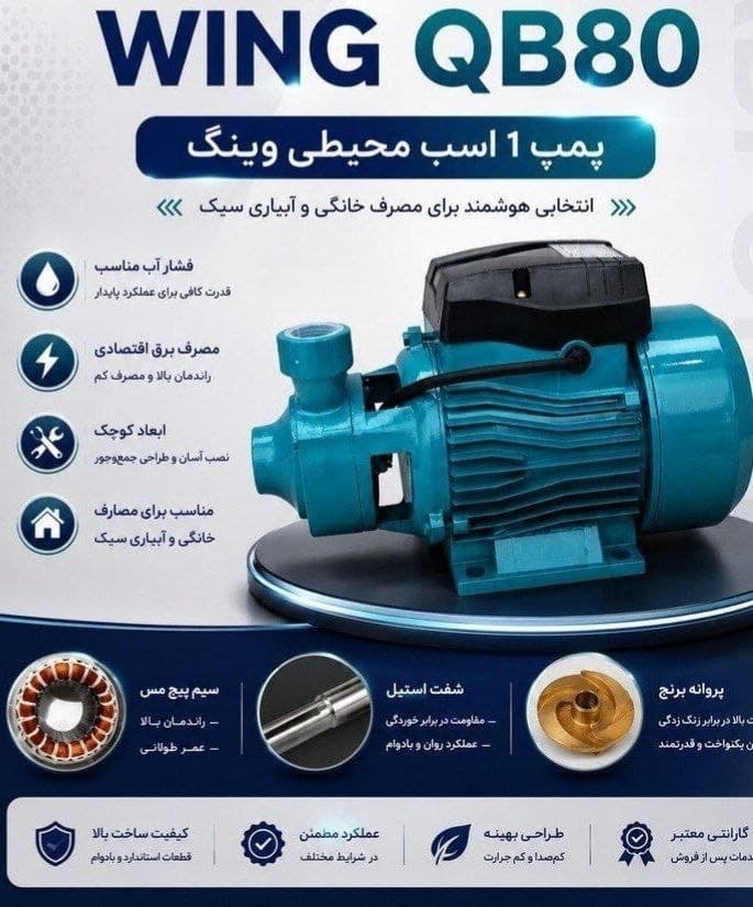 پمپ آب یک اسب محیطی وینگ مدل QB80 — تصویر ۶