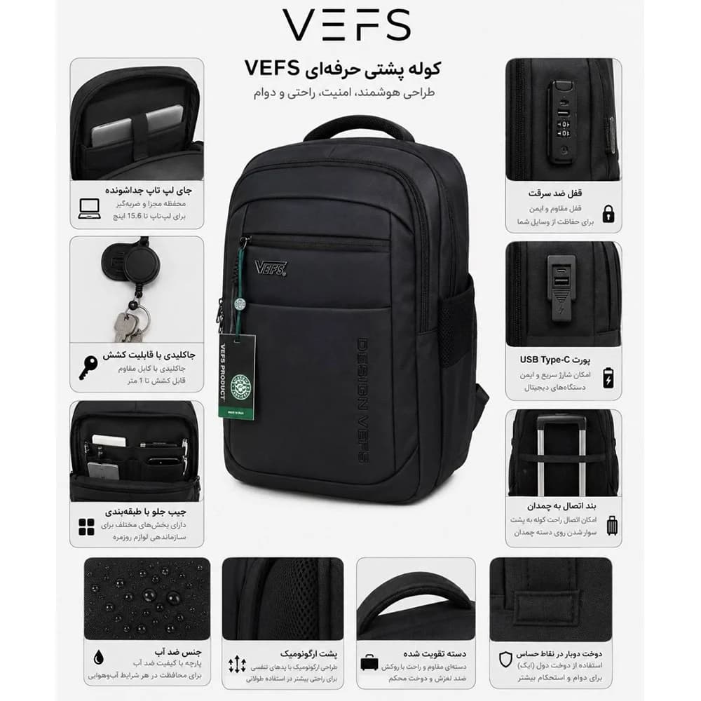 کوله پشتی لپ تاپ VEFS مدل 7089 — تصویر ۵