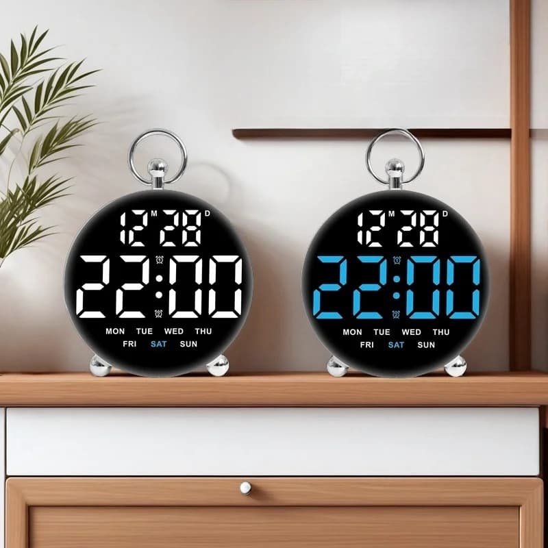ساعت LED دیجیتالی رومیزی گرد مدل 89 دارای تایمر و کرنومتر — تصویر ۴