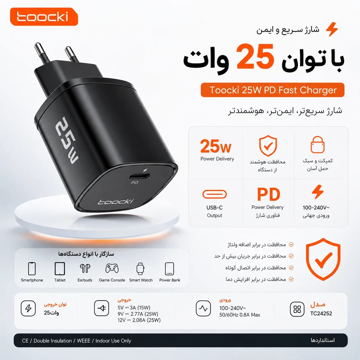شارژر اصلی ۲۵ وات توکی PD | مناسب Samsung Galaxy A17 — تصویر ۵