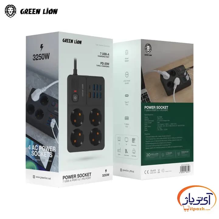 چندراهی برق گرین لاین GL-PS8B Power Socket 3250W — تصویر ۴