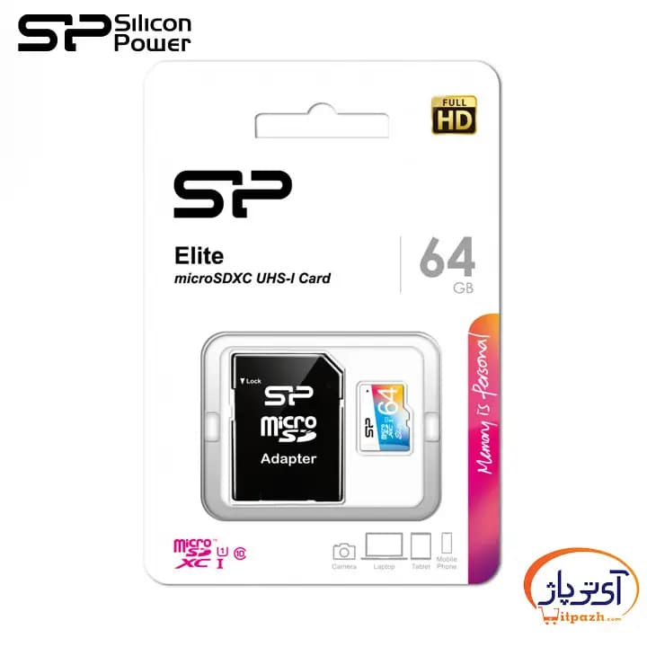 کارت حافظه‌ MicroSDXC سیلیکون پاور ظرفیت 64 گیگابایت Elite FullHD — تصویر ۲
