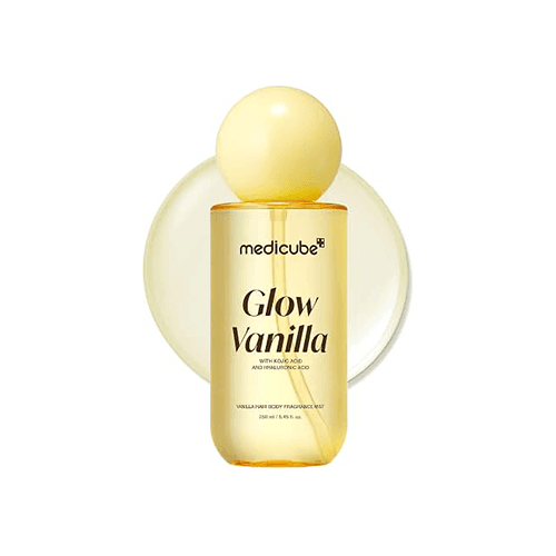 بادی میست رایحه GLOW VANILLA حاوی کوجیک اسید و هیالورونیک اسید برند مدی کیوب — تصویر ۲