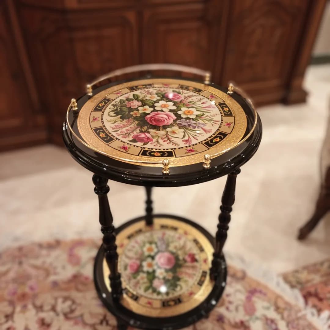 میز کنار سالنی دو طبقه طرح گل – ارتفاع ۱۰۰ سانتی‌متر — تصویر ۱۱