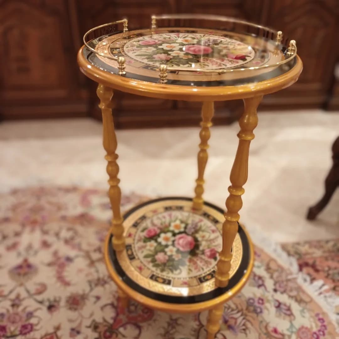 میز کنار سالنی دو طبقه طرح گل – ارتفاع ۱۰۰ سانتی‌متر — تصویر ۶