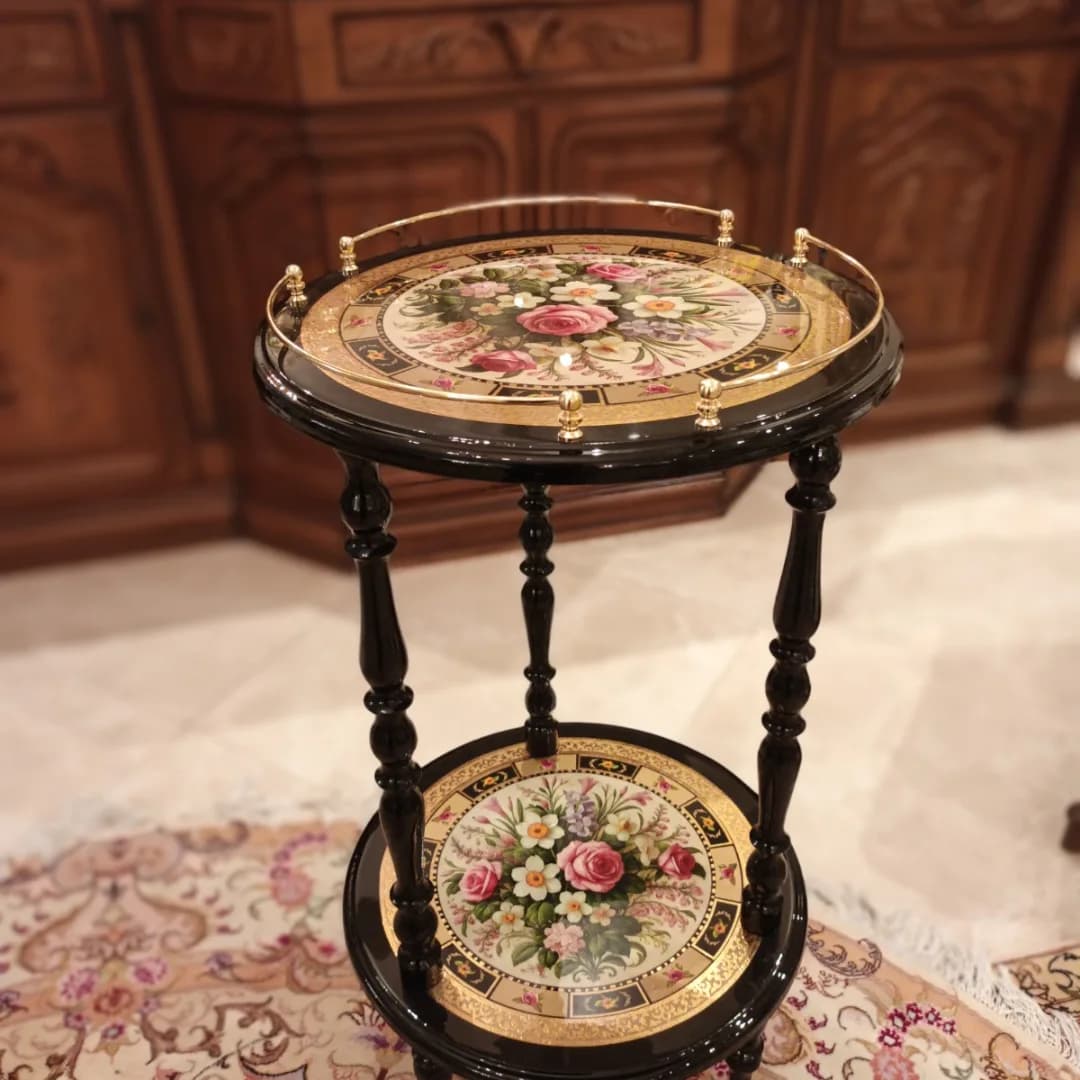 میز کنار سالنی دو طبقه طرح گل – ارتفاع ۱۰۰ سانتی‌متر — تصویر ۴