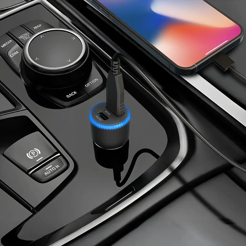 شارژر فندکی ۴۵ وات پرودو بلک مدل Dual USB Car Charger with C-C Cable — تصویر ۷