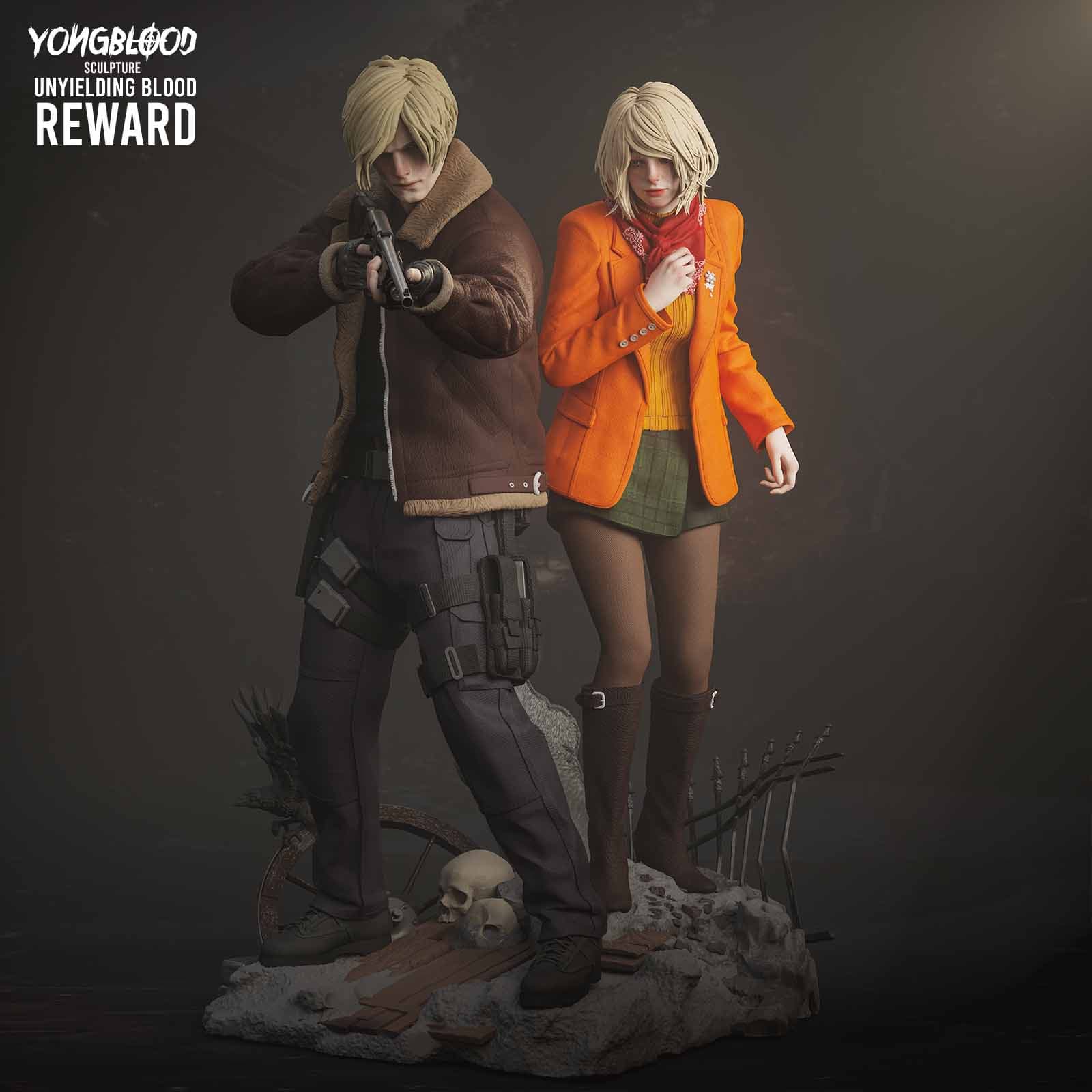 🧟♂️🔫 فیگور دیوراما لیون کندی و اشلی گراهام (Leon S. Kennedy & Ashley Graham) رزیدنت ایول ۴ ارتفاع ۴۰ سانتیمتر | جنس PLA+ — تصویر ۹