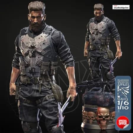 🔥💀 فیگور پانیشر The Punisher | مجسمه ۴۵ سانتیمتری با طراحی تاکتیکال | PLA+ — تصویر ۵
