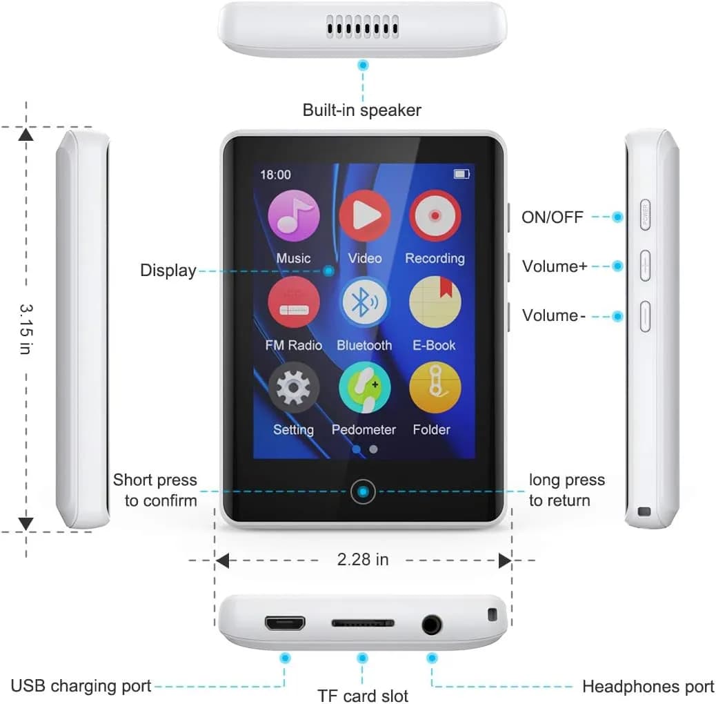پخش‌کننده موسیقی MP3/MP4 بلوتوثی برند RUIZU مدل M7 — تصویر ۷