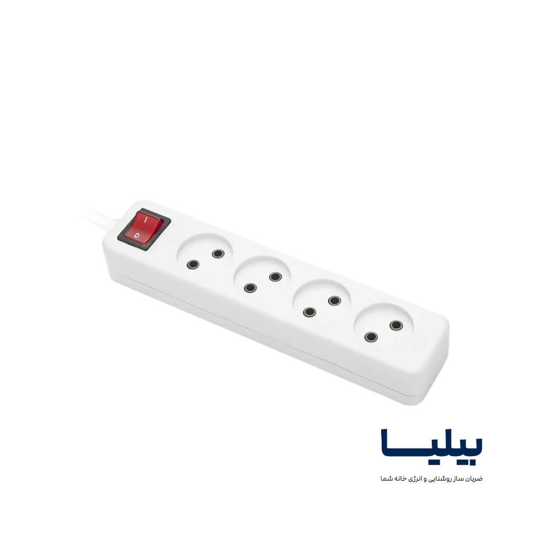 چندراهی برق 4 خانه بدون ارت با کلید پارت الکتریک مدل نیک با کابل 5 متری